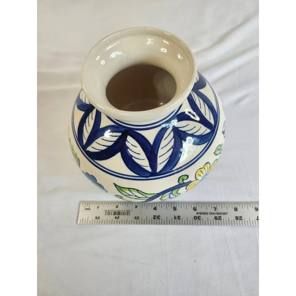 Target Market Bazaar Vintage 2003 Ceramic Vase Hand Painted Floral Blue Yellow